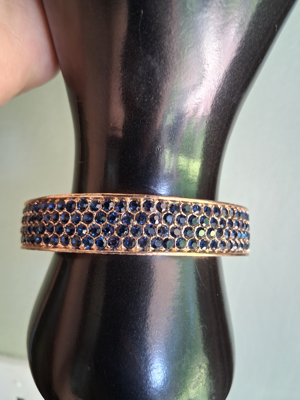 Vintage Gold-Tone London Blue Crystal Pavé Bangle Bracelet - Women's Jewelry